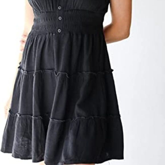 Women Sleeveless Button Down Smocked Elastic Waist Ruffle Tiered Casual Dress - Picture 2 of 5